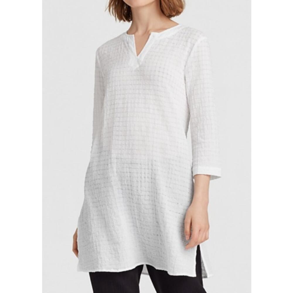 EUC Eileen Fisher Organic Cotton Pucker Knit Tunic/Cover Up Top Sz PM Petite Med